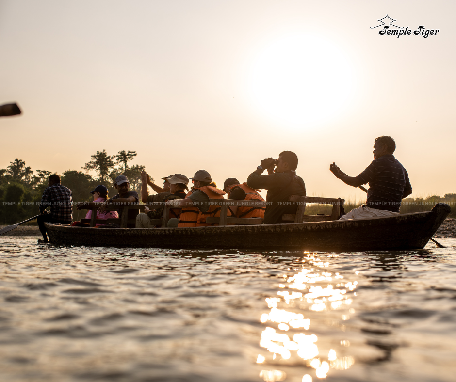 Guests travelling by boat on the Narayani river